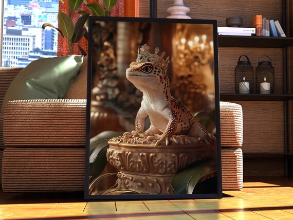 Royal Crowned Leopard Gecko Regal Reptile Portrait Funny Art Poster