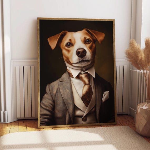 Jack Russell Suit Portrait Dog Poster Pet Tuxedo Art Parson Gift For Lover Funny