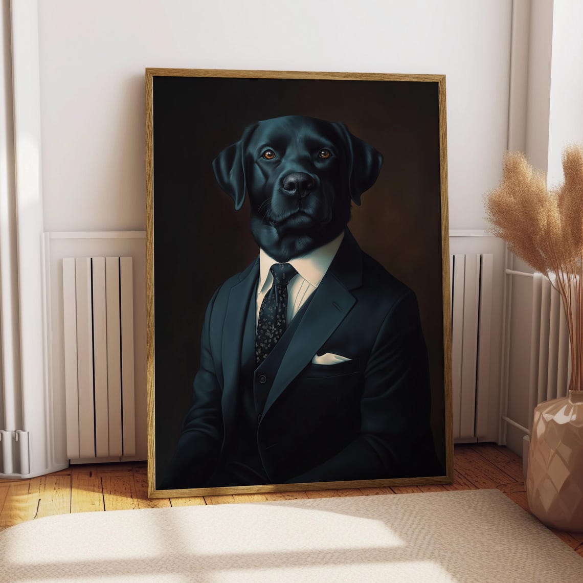 Black Labrador Dog in Suit Patterned Tie Classic Formal Pet Poster