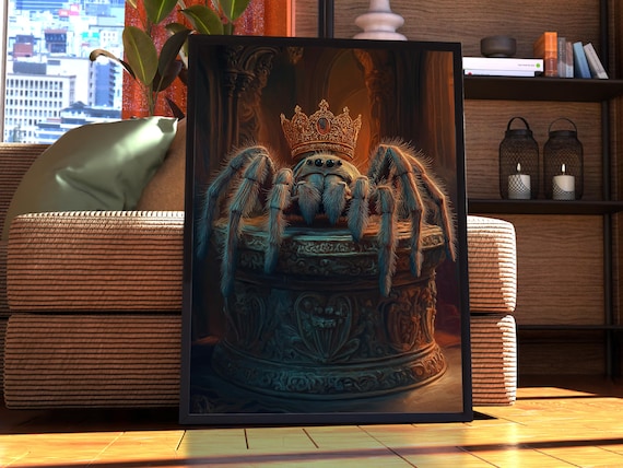 Tarantula Royal Portrait Poster Crowned Spider on Ornate Carved Throne