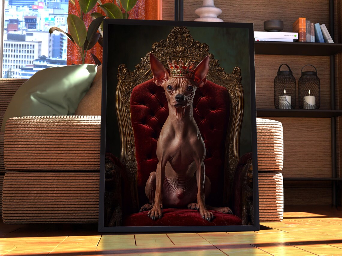 Mexican Hairless Dog Royal Portrait Crown Velvet Throne Pet Poster