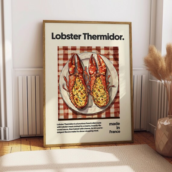 Lobster Thermidor Poster Food Kitchen Decor Print French France Wall Art