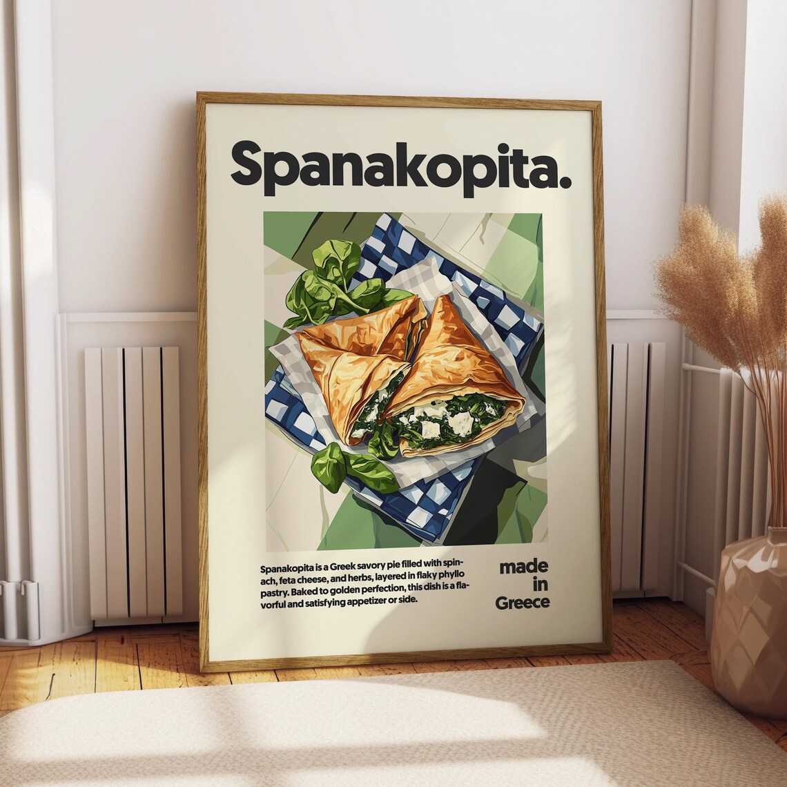 Spanakopita Greek Spinach Feta Phyllo Pie Recipe Kitchen Art Poster
