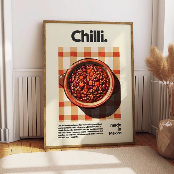 Chilli Poster Food Kitchen Decor Print Mexican Con Carne Wall Art Cook