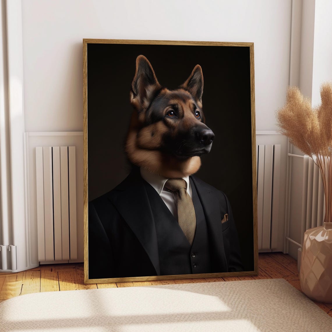 German Shepherd Dog in Suit and Tie Confident Portrait Pet Poster
