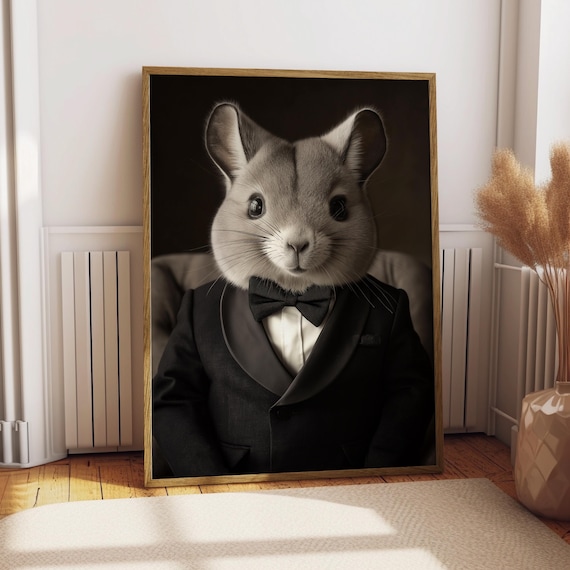 Dapper Gentleman Chinchilla in Black Tuxedo Funny Pet Portrait Poster