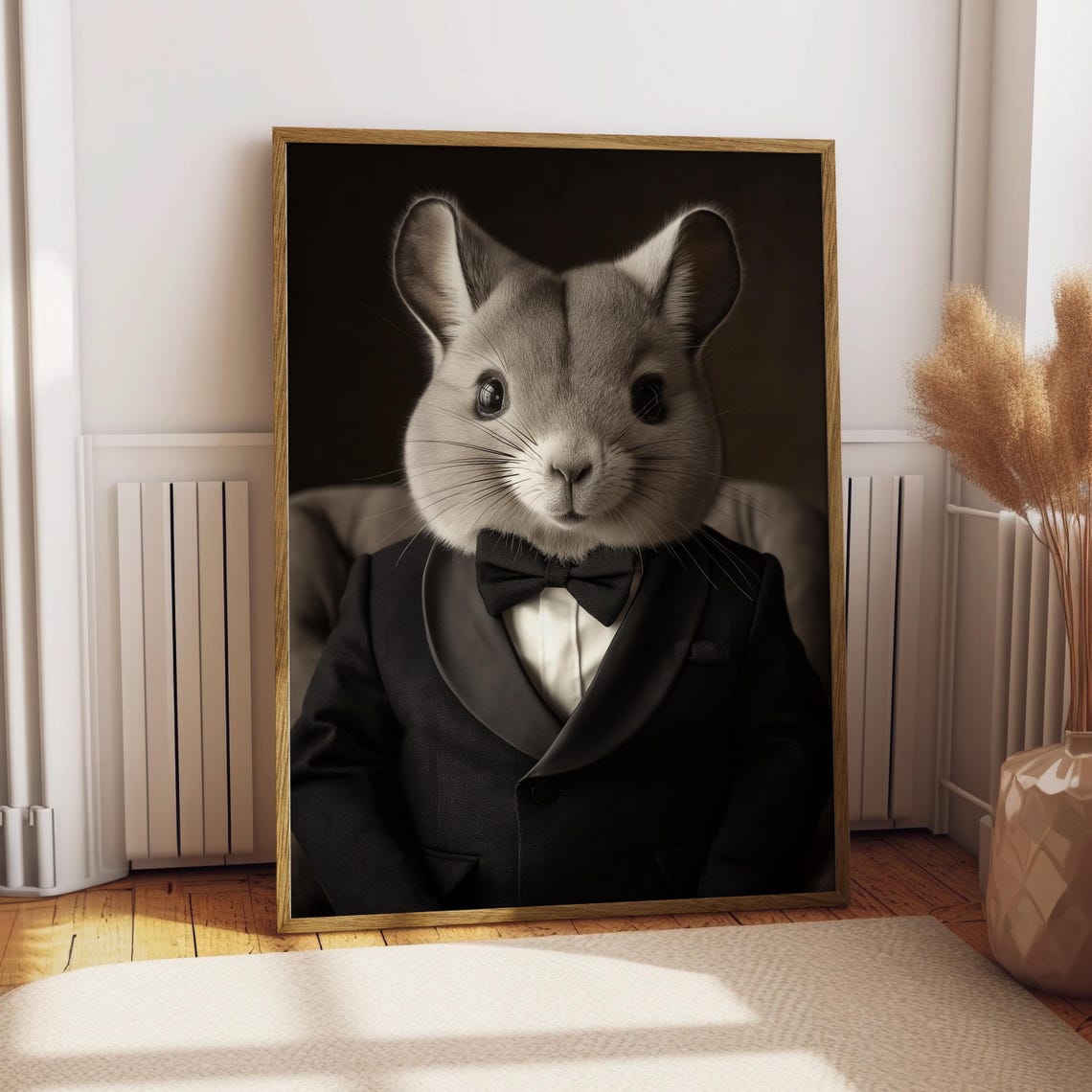 Dapper Gentleman Chinchilla in Black Tuxedo Funny Pet Portrait Poster