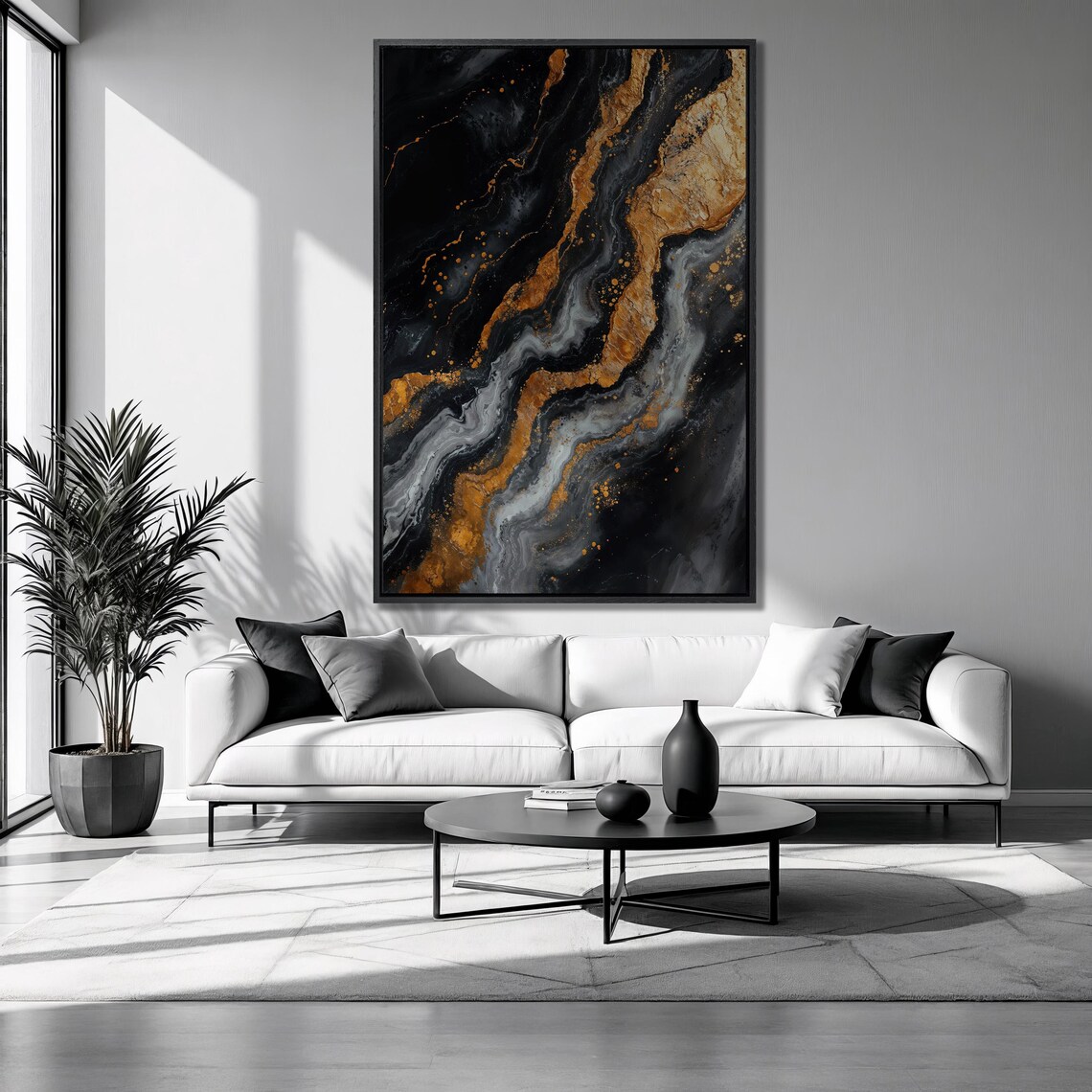 Black Marble Gold Grey Veins Abstract Geode Glamour Wall Art Poster