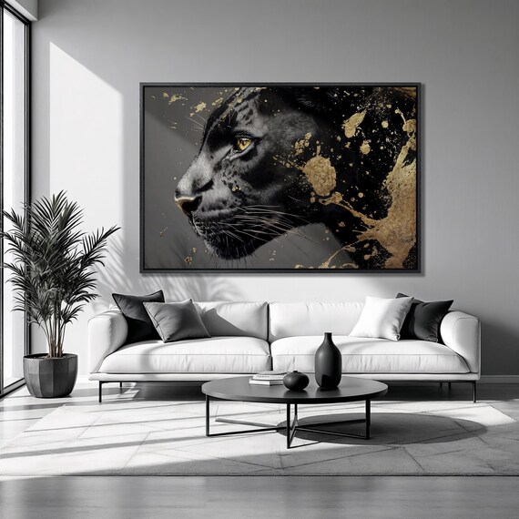 Black Panther Golden Eye Splash Abstract Wildlife Portrait Poster