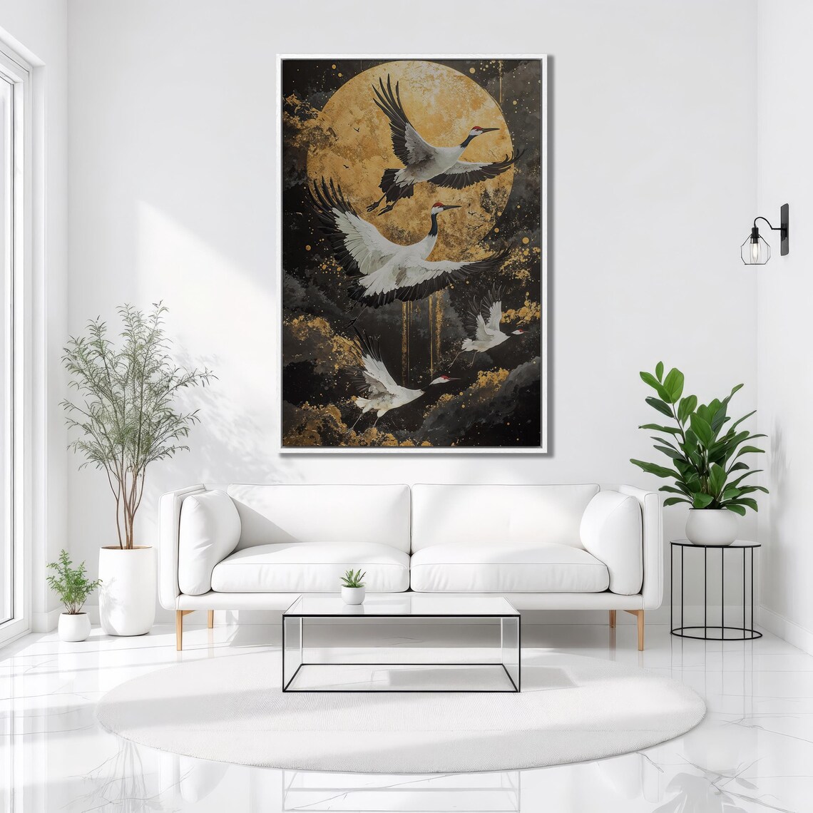 Enchanted Cranes, Golden Moon Japanese Art Print