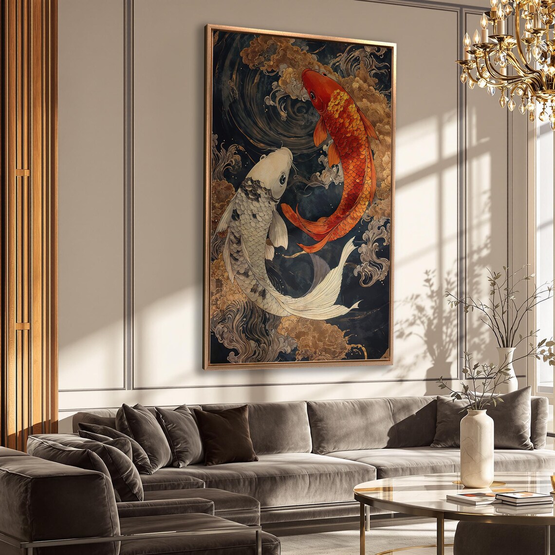 Mystical Koi Fishes, Japanese Zen Style Art Print - Image 2