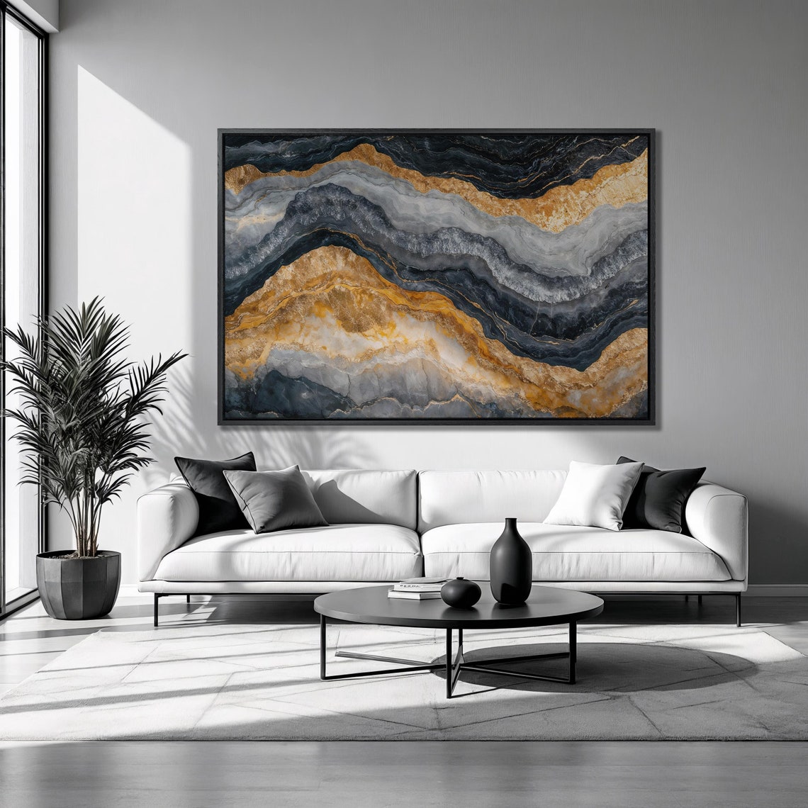 Black And Gold Marble Swirl Waves Abstract Luxury Art Poster