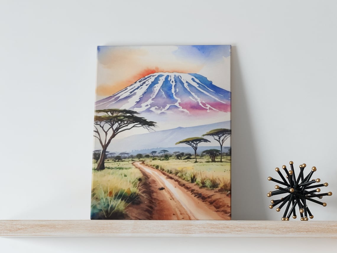 Mount Kilimanjaro Watercolor African Safari Acacia Art Poster