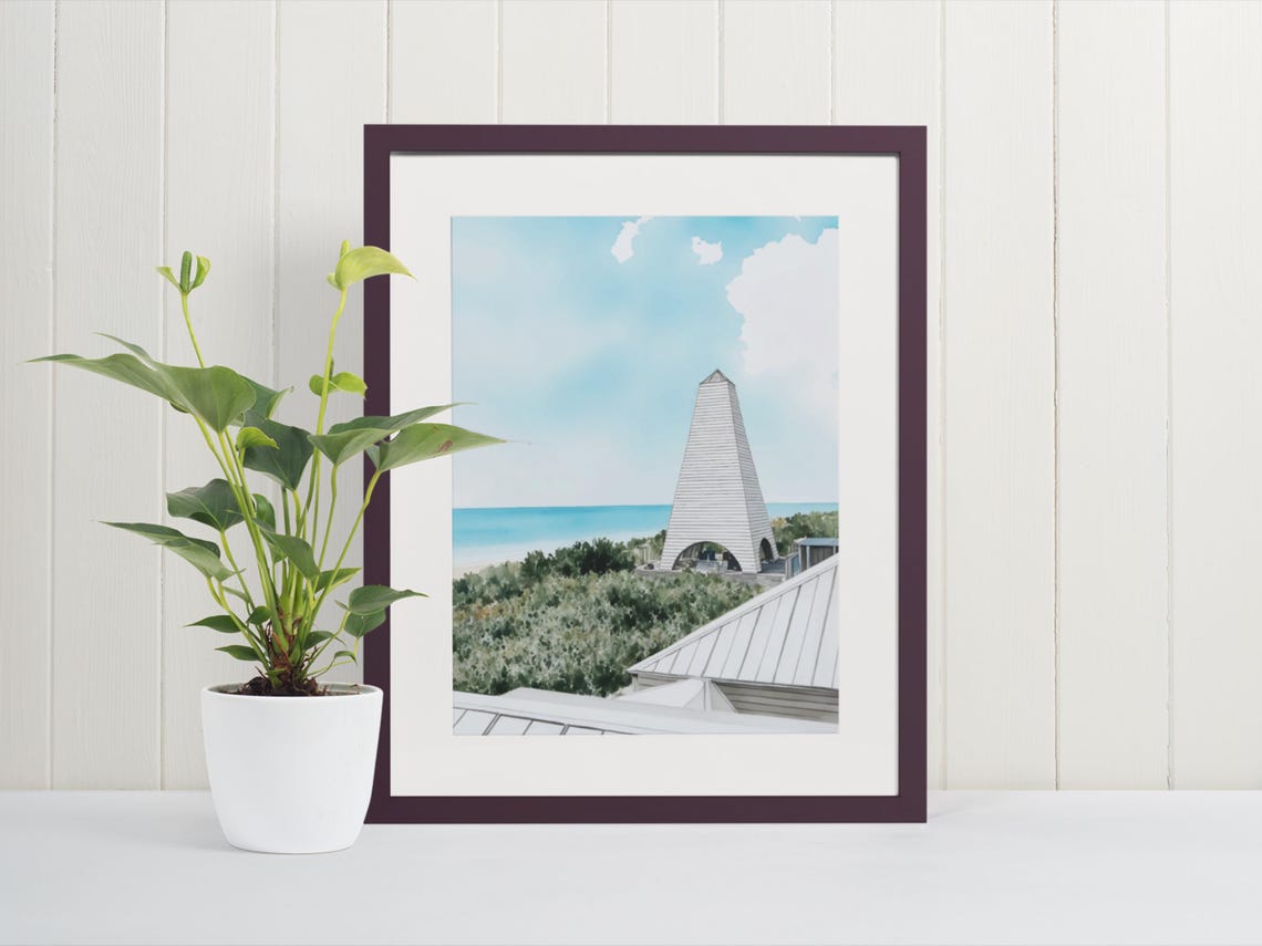 Seaside Florida Gulf Coast Tower Beach Watercolor Art Poster