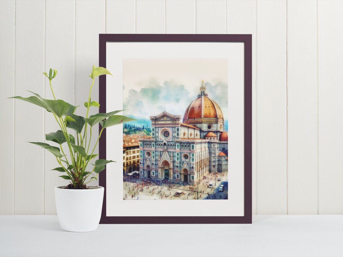 Florence Italy Duomo Cathedral Watercolor Cityscape Art Poster