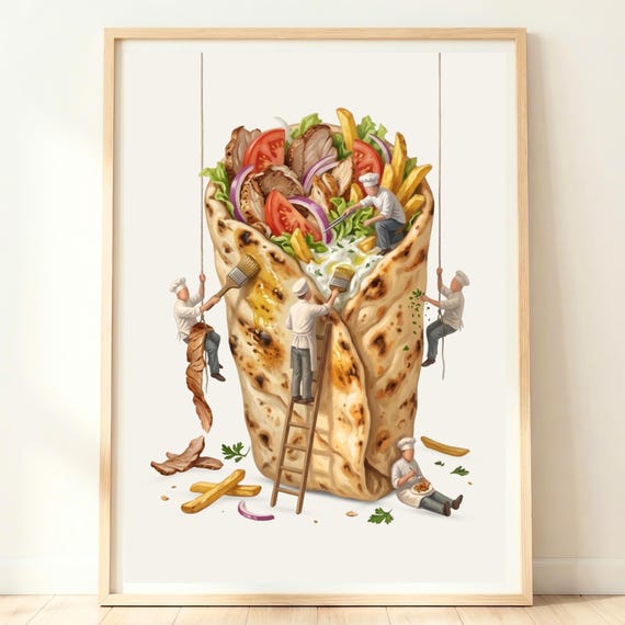 Gyros Wall Art Greek Food Print Mediterranean Kitchen Decor Taverna Artwork Santorini Gift