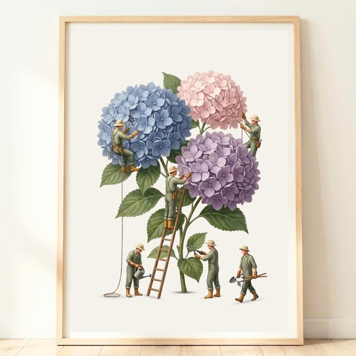 Hydrangea Floral Art Print, Cottage Garden Botanical