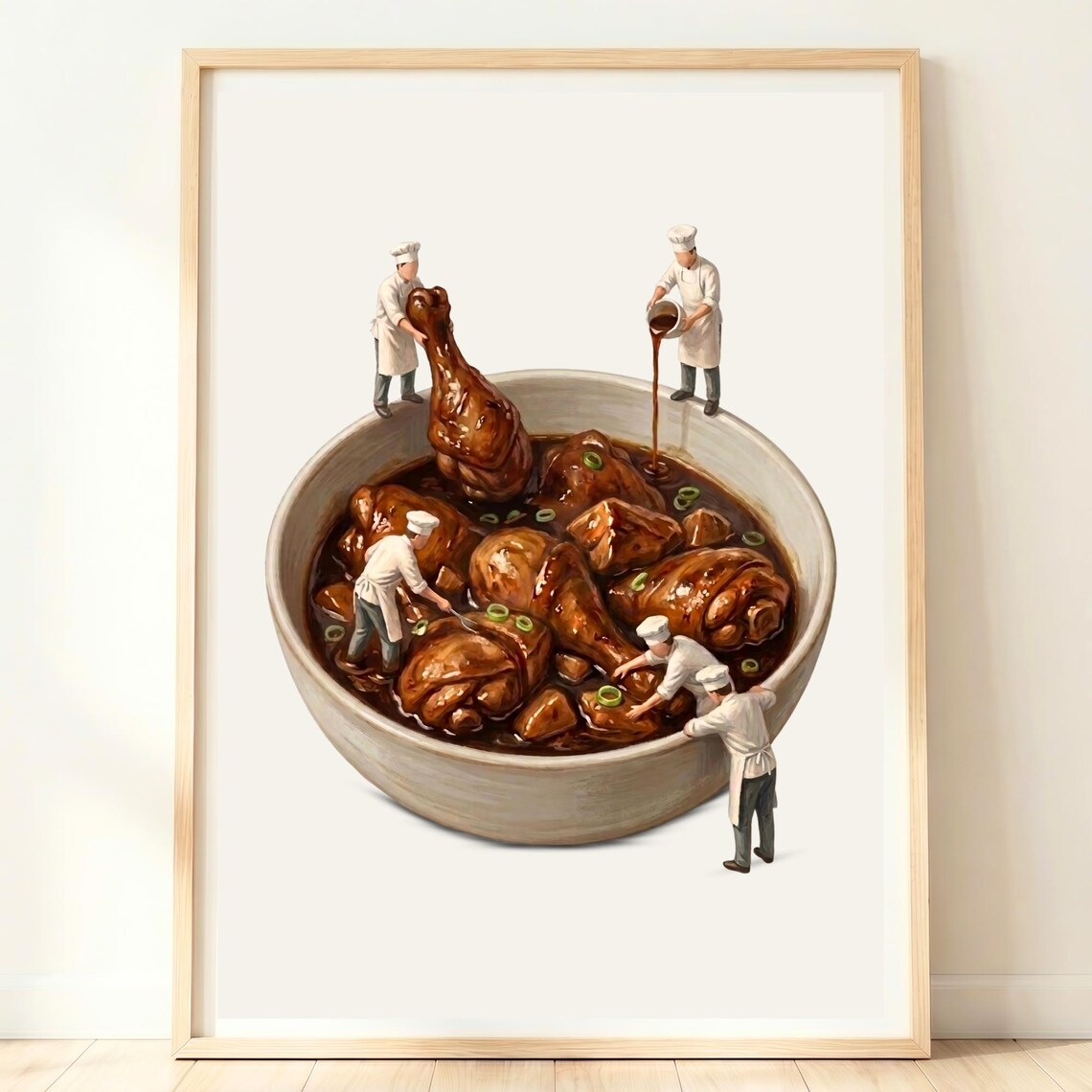 Giant Bowl Of Chicken Adobo With Tiny Chefs Filipino Food Poster