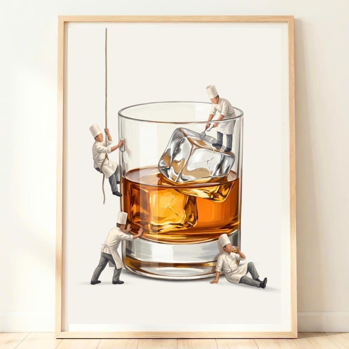 Giant Whiskey Glass With Ice Tiny Chef Masculine Bar Wall Print