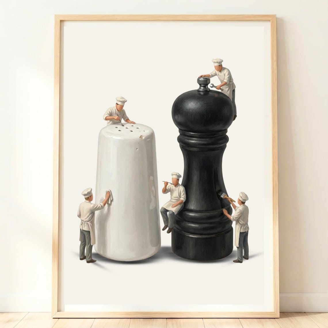 Tiny Chefs Salt Pepper Shakers Giant Kitchen Whimsical Poster