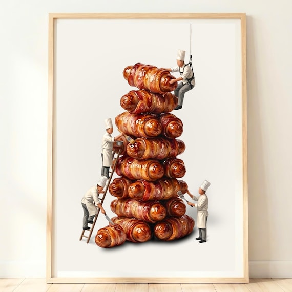 Pigs In Blankets Wall Art Sausage And Bacon Kitchen Print British Food Artwork Dining Room Decor Comfort Poster