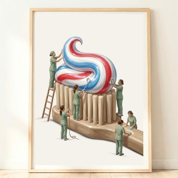 Kids Bathroom Art Prints Funny Toothpaste Artwork Dental Gift Whimsical