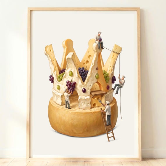 Cheese Crown Wall Art Surreal Food Print Whimsical Kitchen Decor Lover Gift Statement Artwork