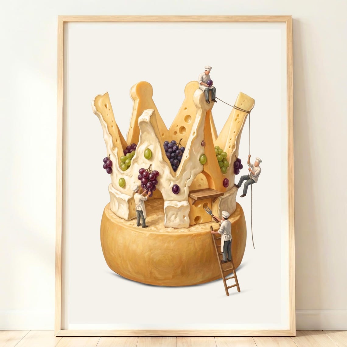 Giant Cheese Crown With Grapes Tiny Chefs Whimsical Kitchen Art Print