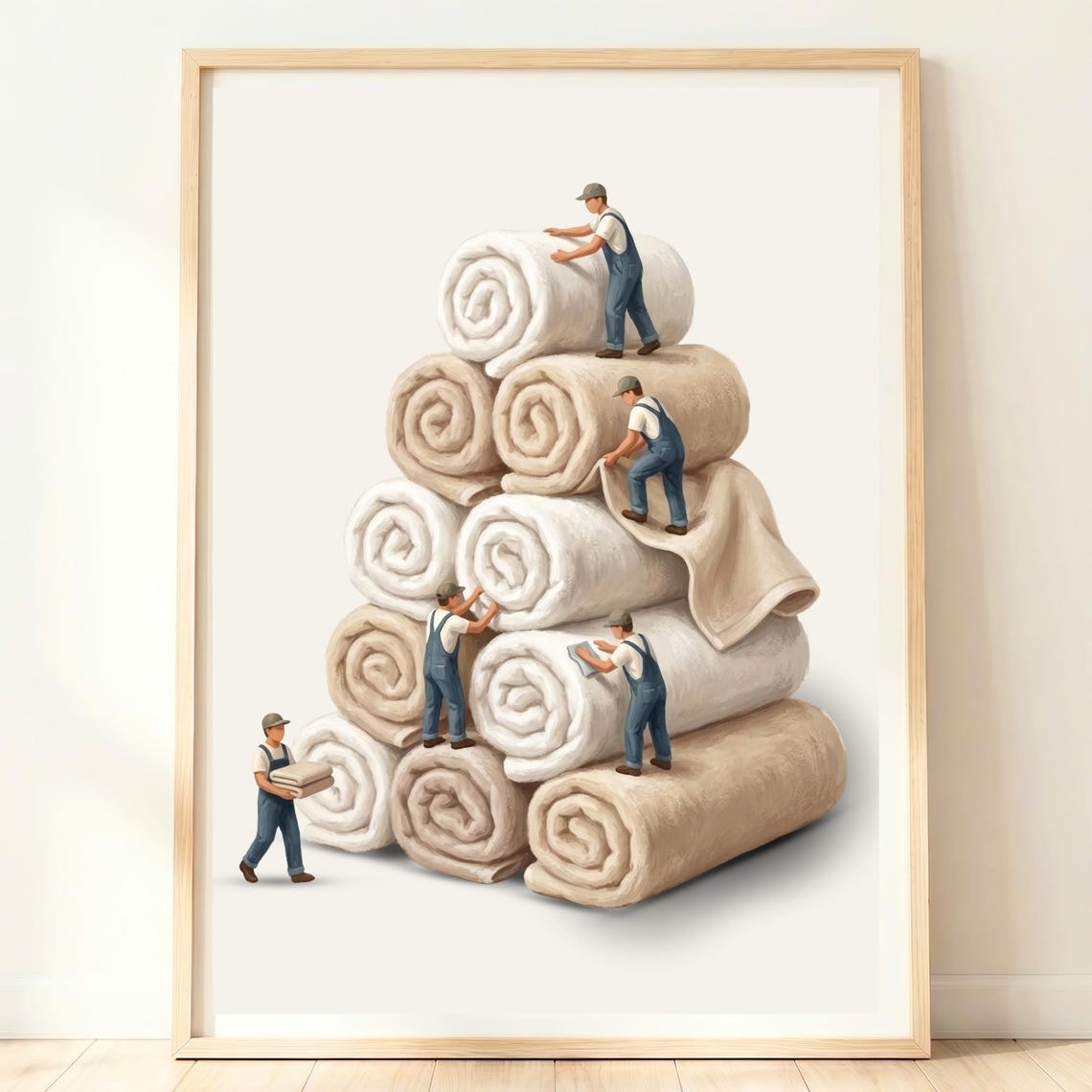 Spa Towels Stack Tiny Workers Neutral Restroom Bathroom Poster