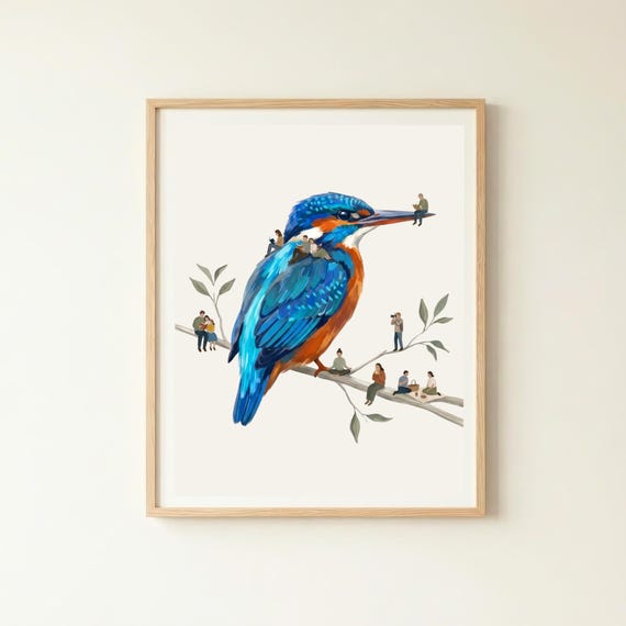 Kingfisher Wall Art Colourful Bird Print Artwork British Wildlife Decor Lover Gift Watching