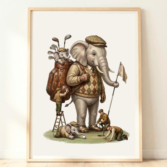 Elephant Nursery Art, Golf Safari Decor