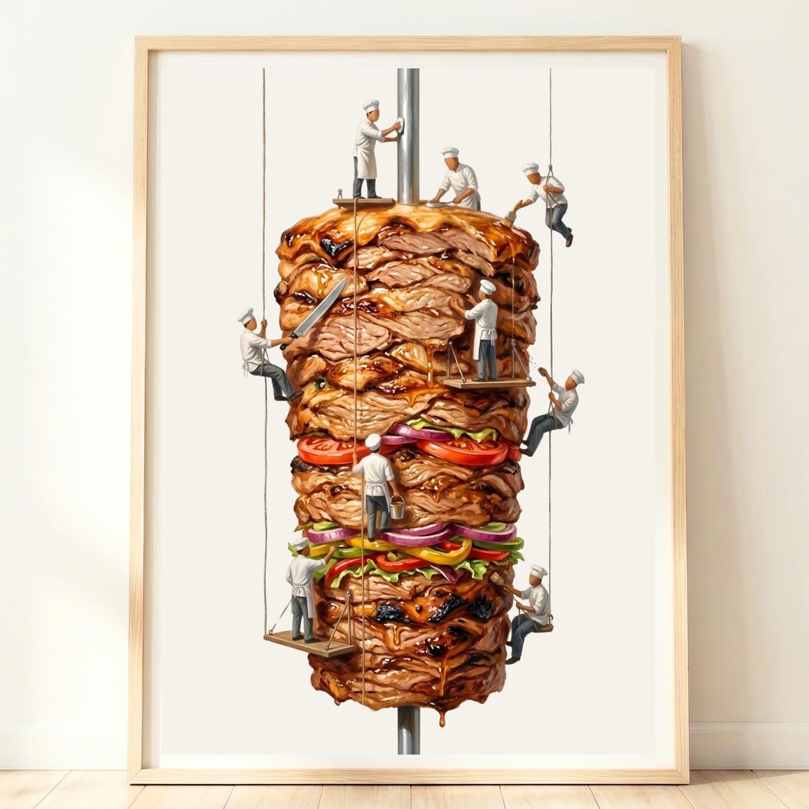 Giant Doner Kebab Skewer Tiny Chefs Turkish Street Food Poster