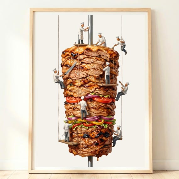 Doner Kebab Wall Art Turkish Food Decor Grilled Meat Artwork Kitchen Print Turkey