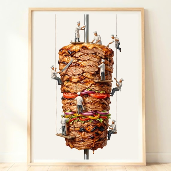 Giant Doner Kebab Skewer Tiny Chefs Turkish Street Food Poster