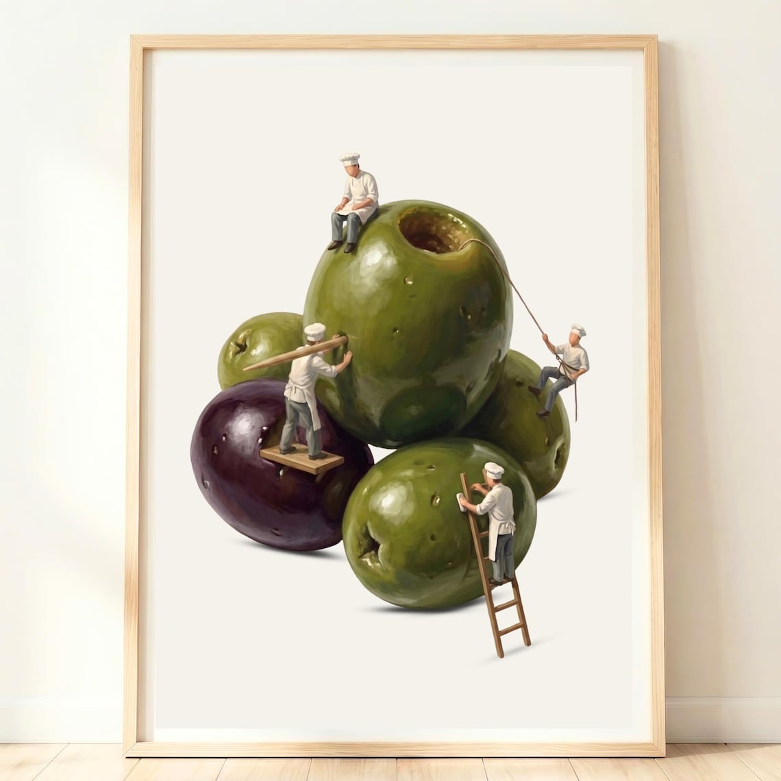 Giant Green and Black Olives Miniature Chefs Kitchen Art Poster