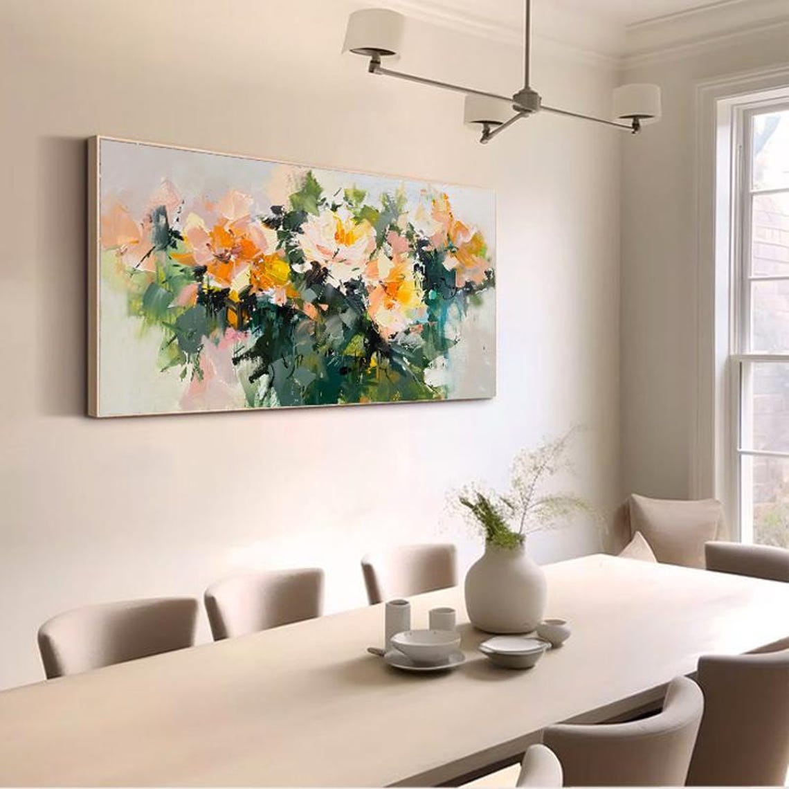 Soft Peach Orange and White Peony Blossoms Floral Artwork Poster - Image 3