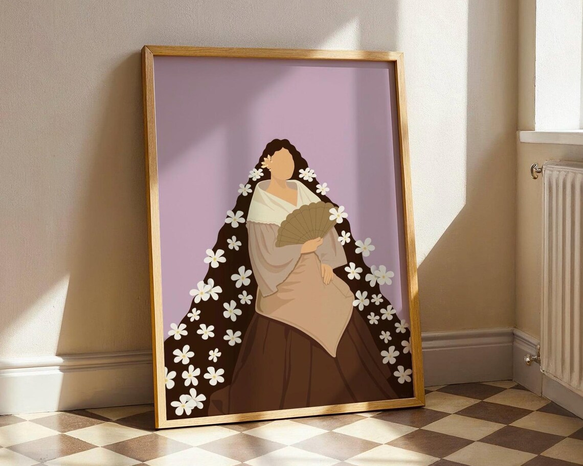 Filipino Sampaguita Girl Traditional Dress Fan Illustration Art Print