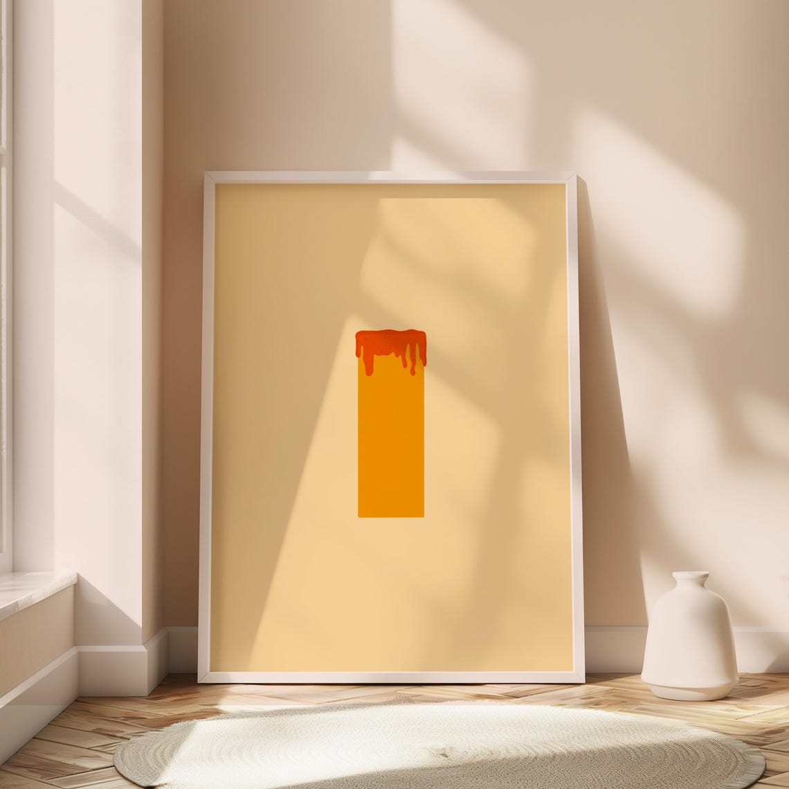Sunny Yellow Minimal Red Drip Block Abstract Modern Wall Print