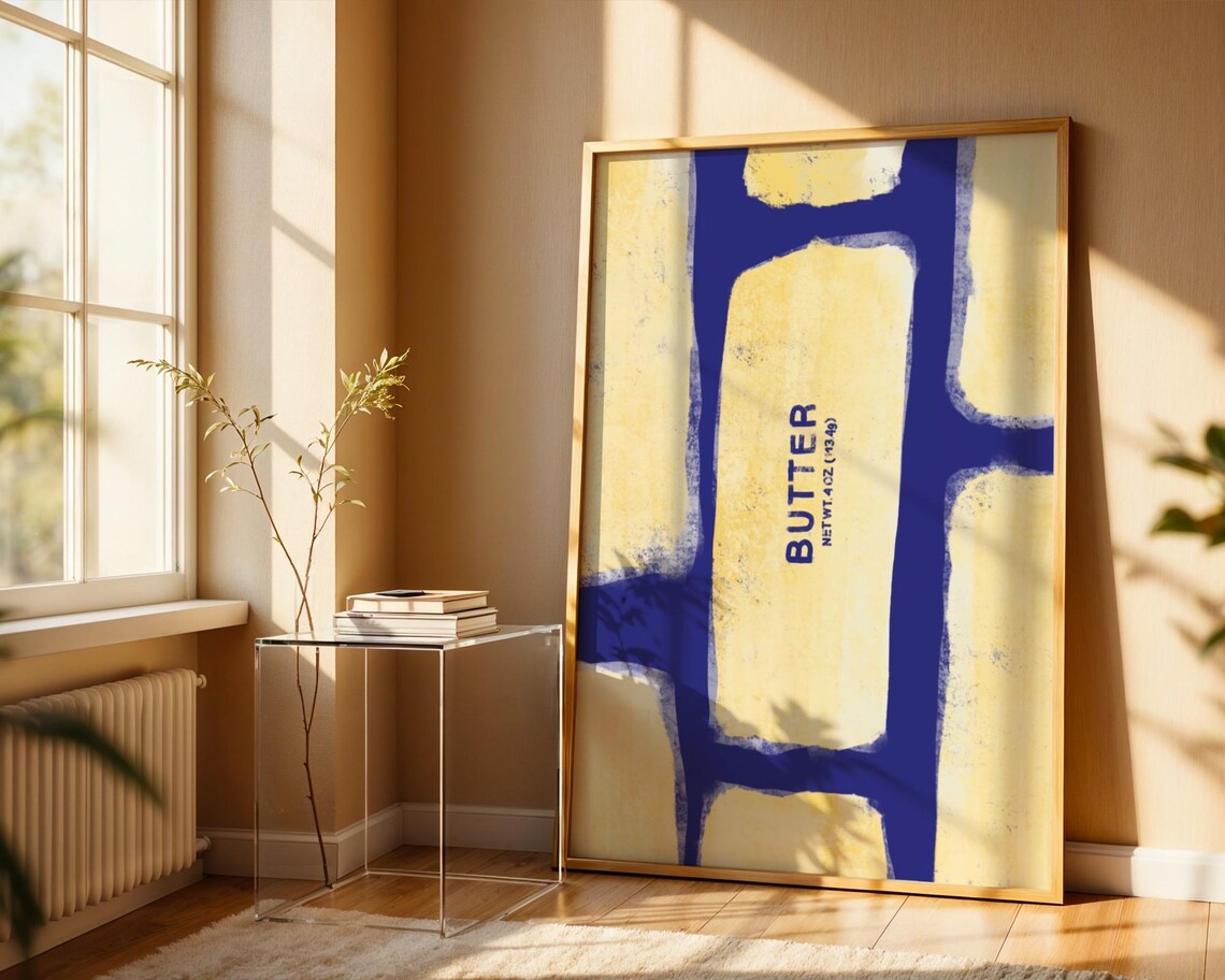 Butter Retro Packaging Cobalt Blue Vintage Kitchen Foodie Art Poster