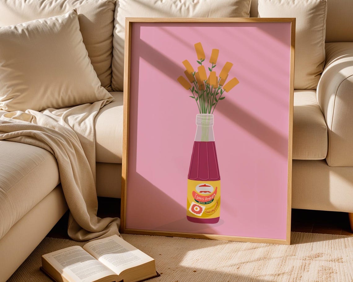 Banana Ketchup Bottle Vase Orange Flowers Pink Filipino Kitchen Poster