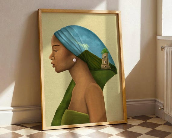 Native Filipina With Mayon Volcano Scarf Poster Satin Filipino Heritage Wall Art