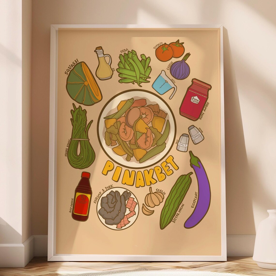 Filipino Pinakbet Vegetable Recipe Ingredients Illustration Kitchen Poster