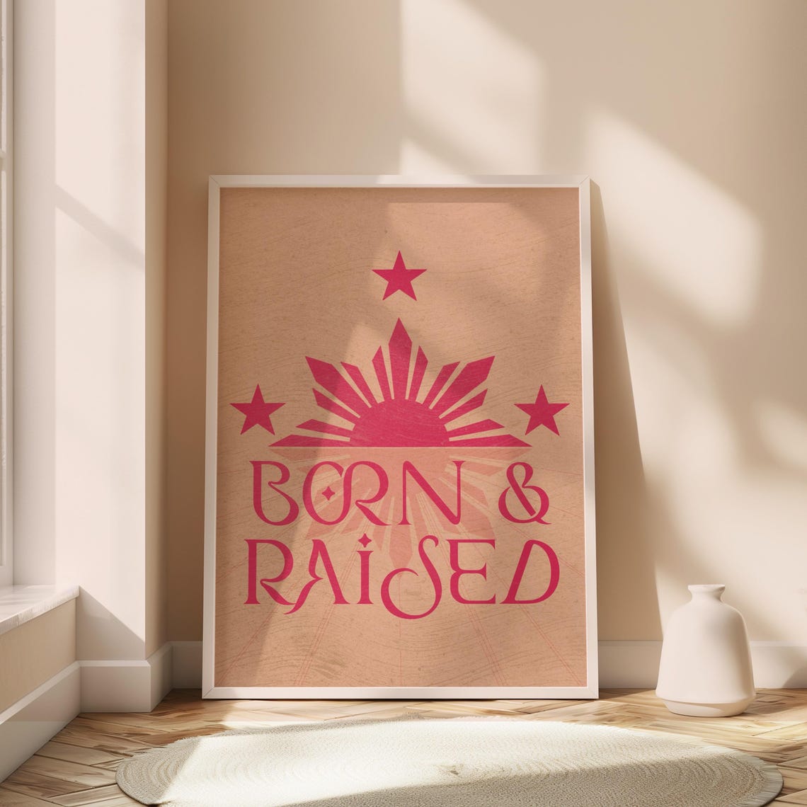 Born and Raised Philippine Sun Stars Pink Heritage Wall Print