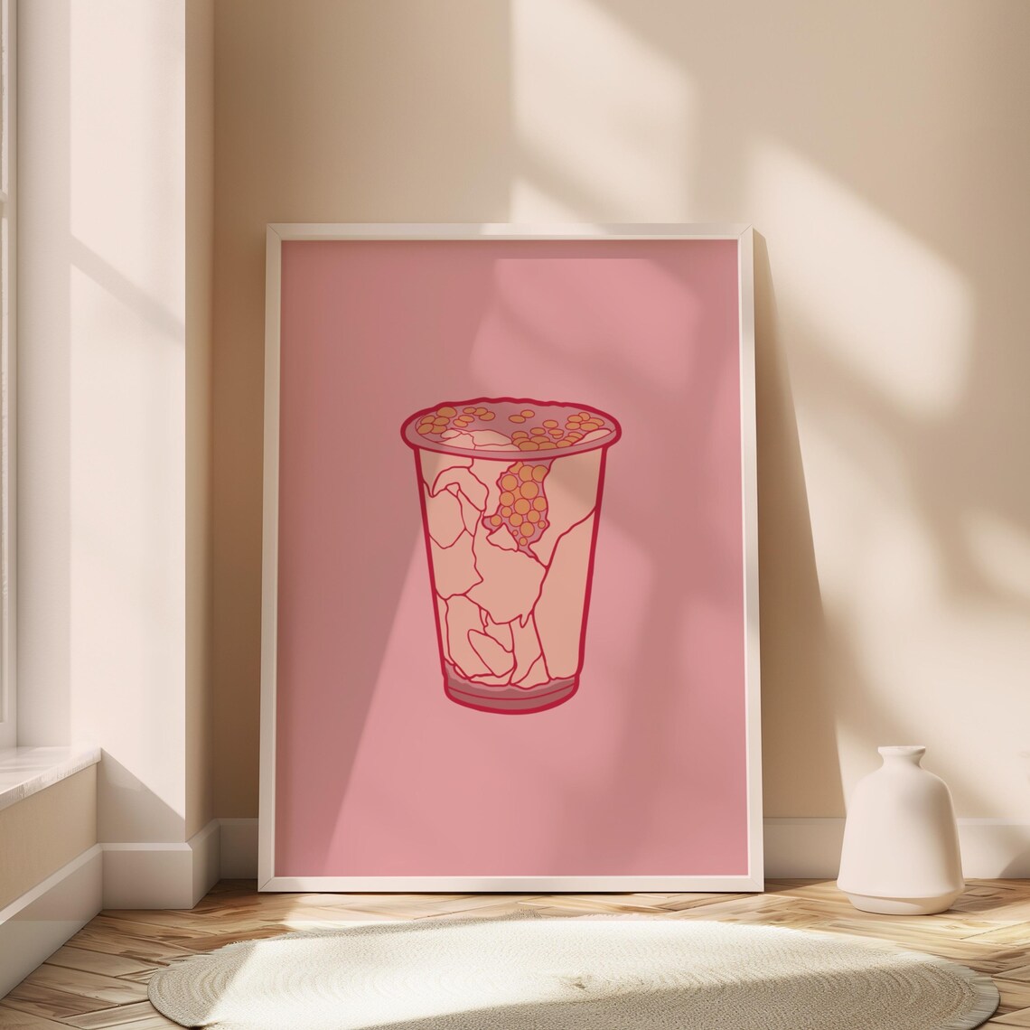 Filipino Taho Sweet Tofu Dessert Pink Minimalist Kitchen Art Poster for Foodies