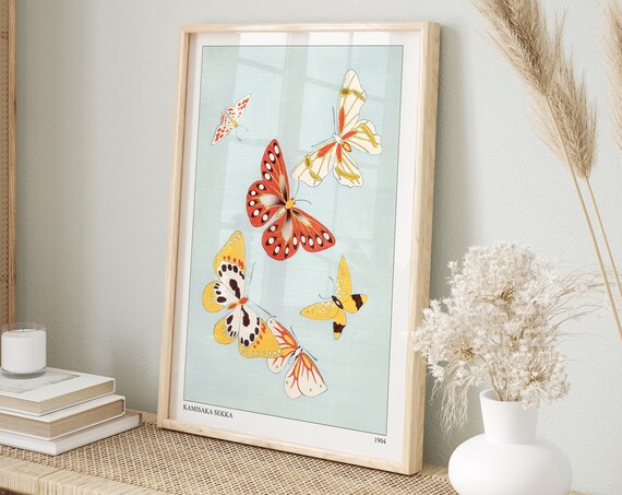 Kamisaka Sekka 1904 Japanese Butterfly Woodblock Style Art Poster