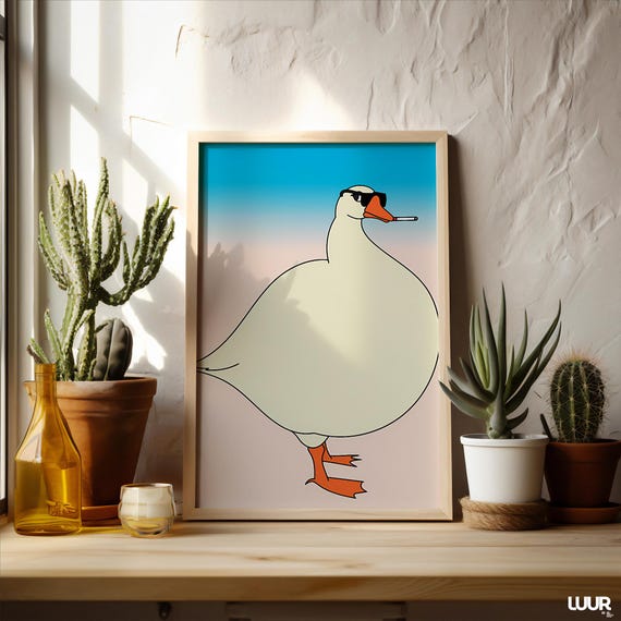 Funny Goose Print Colorful Whimsical Animal Art