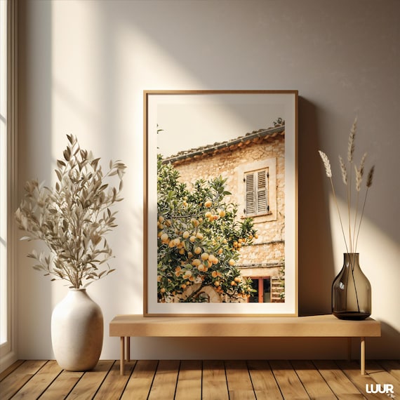 Lemon Tree Laden With Fruit Sunlit Stone Villa Wall Photo Art Poster