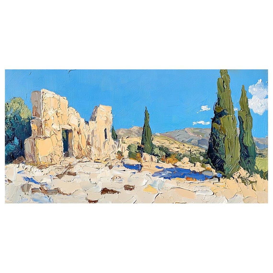 Ancient Stone Ruins With Cypress Trees Mediterranean Travel Poster - Image 3