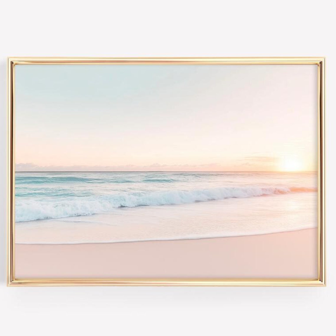 Serene Pastel Beach Sunset Ocean Waves Coastal Decorative Wall Art