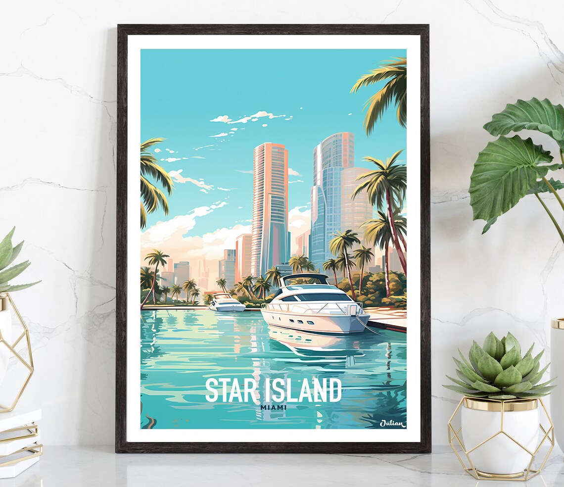 Star Island Miami Waterfront Yachts and Skyline Marina Poster